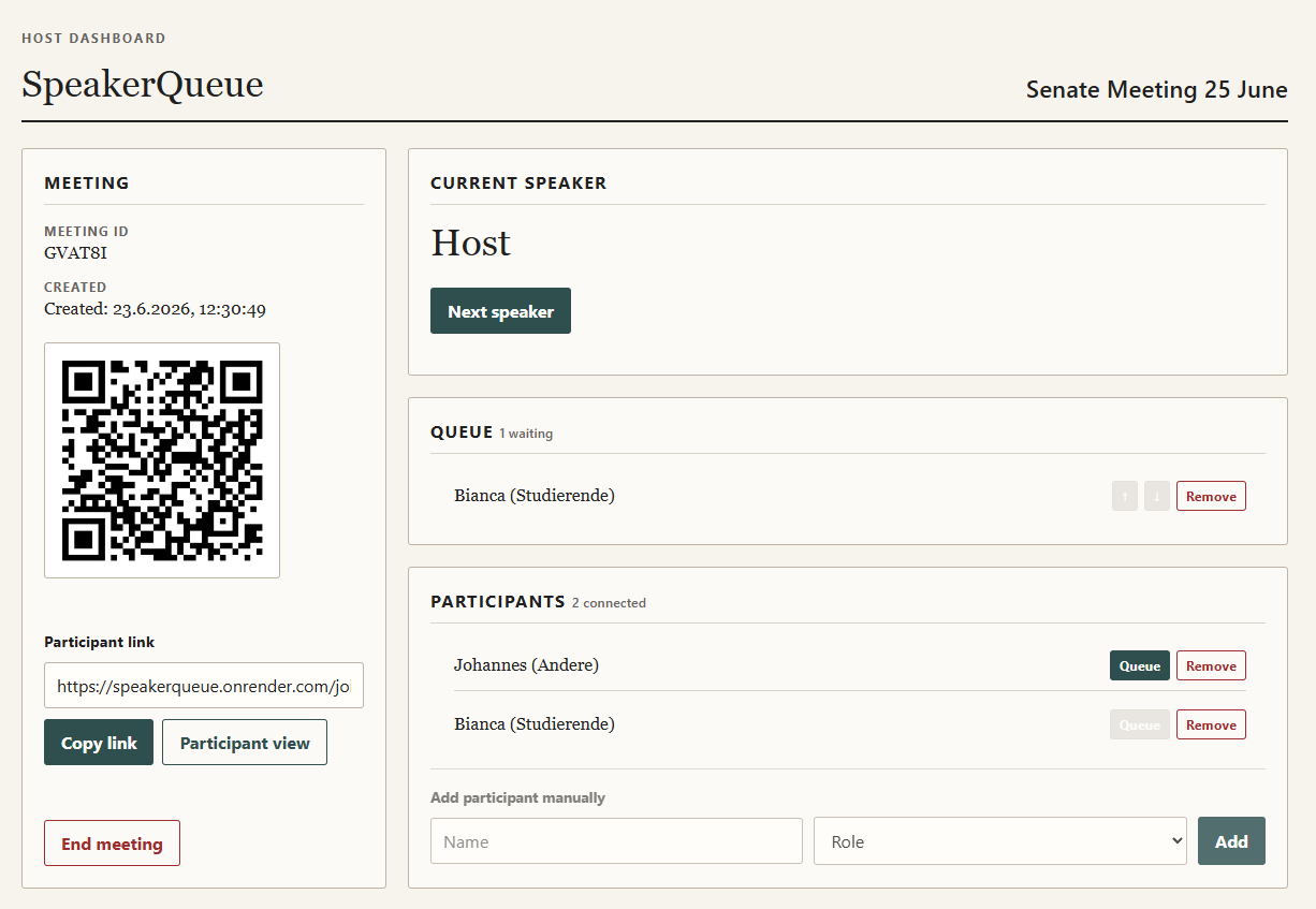 SpeakerQueue host dashboard